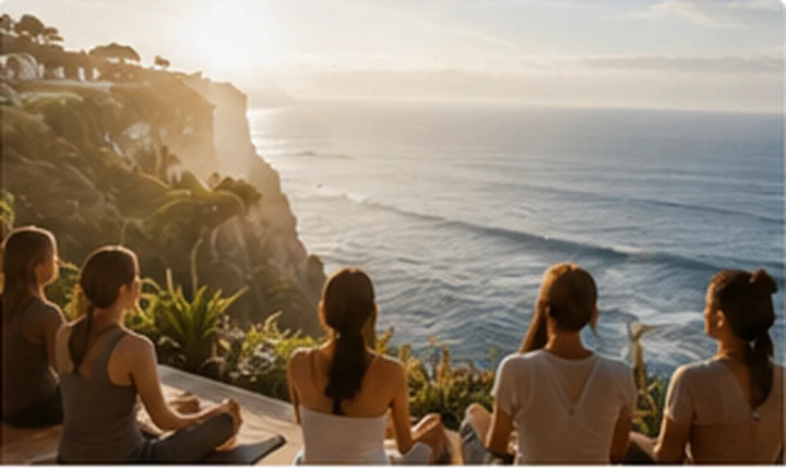 Personal growth retreat meditation at sunset in Bali